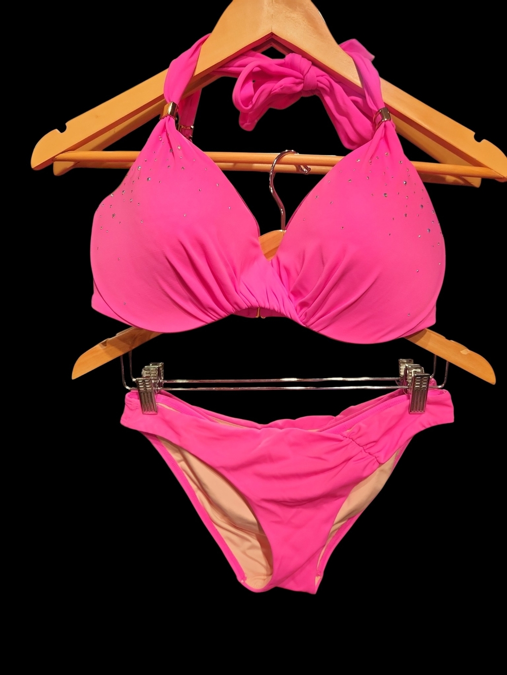 Victoria's Secret Neon Pink Rhinestone Halter Bikini